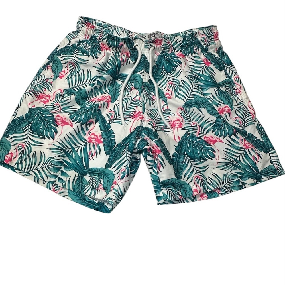 Free Planet Green and Pink Leaf Swim Flamingo Trunks